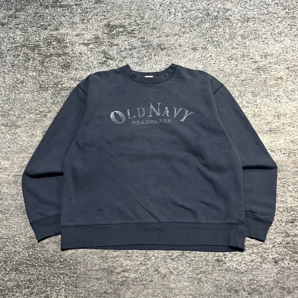 Vintage Old Navy Crewneck Sweatshirt Mens Large Blue Logo Fleece Pullover Y2K